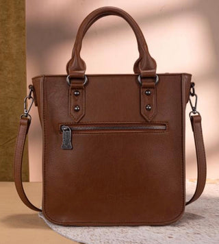 Back view Trinity Ranch Floral Tooled Western Tote 