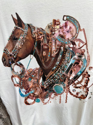 Close up Western Show Pony Graphic Tee for Women | Rhinestone Turquoise Cowgirl T-Shirt | Boutique Western Top