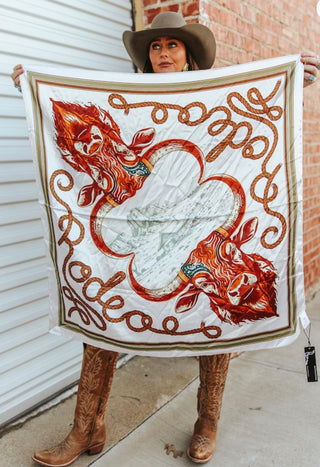 Western Cow Wild Rag Scarf | Longhorn Rope Border Satin Scarf | Cowgirl Neck Scarf