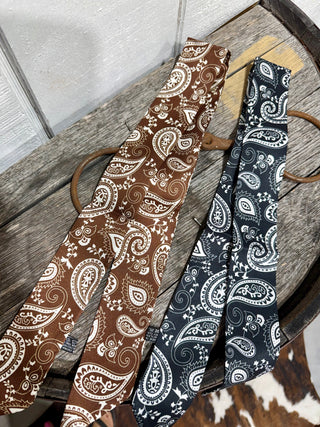 Paisley Twilly Scarf | Black or Brown Western Hair & Bag Scarf