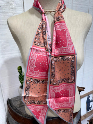 Coral & Blush Patchwork Wild Rag – 34” x 34” Western Bandana Scarf for Women