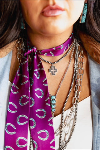 Purple Horseshoe Silk Twilly Scarf | Western Satin Neck Scarf for Cowgirls