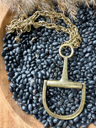 Gold Snaffle Bit Statement Necklace – Chunky Western Chain Pendant