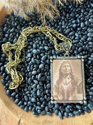 Western Native American Portrait Pendant Necklace – Vintage Inspired Statement Chain-Hand Soldered
