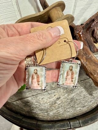 Vintage Prairie Girl Hoop Earrings – Western Portrait Statement Dangle Earrings