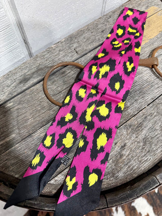 Hot Pink Leopard Twilly Scarf | Bold Western Hair & Bag Accessory