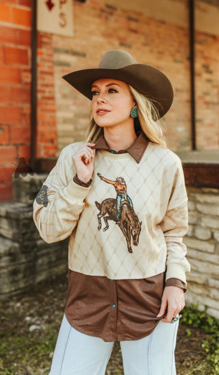 Stagecoach Cropped Sweater – Western Bronc Rider Pullover