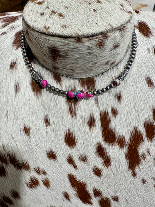 Triple Bead Cotton Candy Turquoise Choker – Sterling Silver Pearls