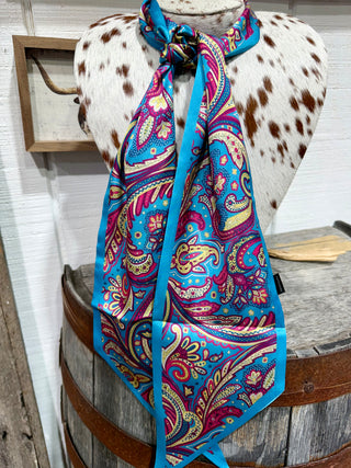 Turquoise Paisley Twilly Scarf | Western Silk Neck Scarf & Cowgirl Accessory