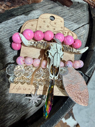 Star Patch 4-Piece Western Bracelet Stack | Pink Beaded Cowgirl Bracelets