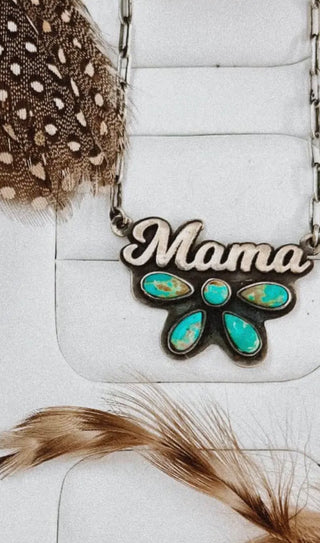 Sterling Silver Turquoise Mama Half Flower Necklace