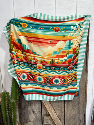 Desert Sunset Wild Rag – Southwest Serape & Cactus Print Scarf