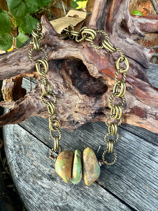 Sandra Ling Designs Chunky Stone & Brass Chain Necklace – Western Statement Jewelry