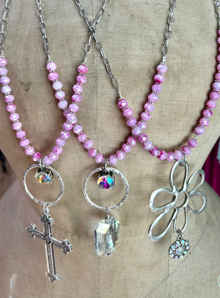Pink Long Beaded Boho Necklace