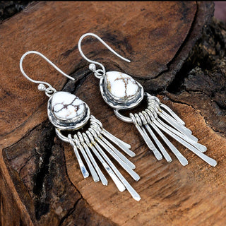 Sterling Silver & Wild Horse Fringe Earrings | Western Turquoise Cowgirl Jewelry