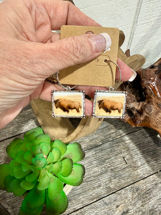 Western Buffalo Hoop Earrings – Vintage Bison Statement Dangle Earrings