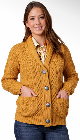 The Gordon Western Cable Knit Cardigan – Mustard