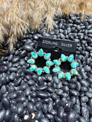 Sterling Silver Kingman Turquoise Open Cluster Earrings – Large Western Statement Earrings