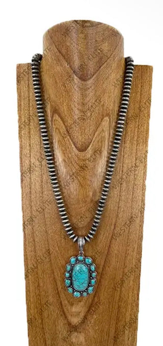 Turquoise Cluster Pendant Navajo Pearl Necklace-21”