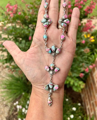 Cotton Candy Turquoise & Sterling Silver Lariat Necklace | Western Statement Jewelry