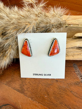 Chassity Belone Orange Spiny Oyster Sterling Silver Stud Earrings
