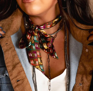 Cowboy Boot Silk Twilly Scarf | Western Satin Neck Scarf for Cowgirls