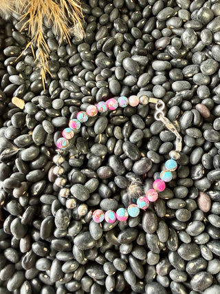 6mm Cotton Candy Turquoise & Sterling Silver Pearls Bracelet with Clasp – Western Beaded Statement Jewelry