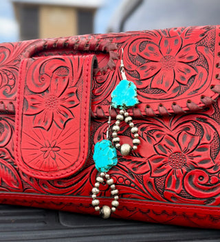 Turquoise Slab & Navajo Pearl Teardrop Dangle Earrings