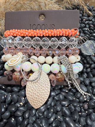 Western Beaded Bracelet Stack – Iridescent Pearl, Crystal & Rhinestone Charm Cowgirl Bracelet Set | Boutique Western Jewelry