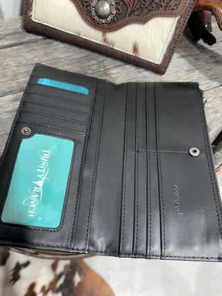 Inside of Trinity Ranch Cowhide Concho Wallet – Western Tooled Leather Wallet | Cowgirl Long Wallet