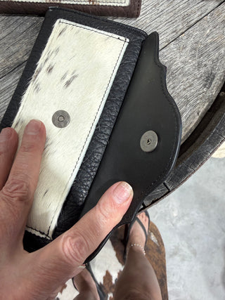 Front pocket of Trinity Ranch Cowhide Concho Wallet – Western Tooled Leather Wallet | Cowgirl Long Wallet