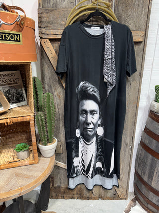 Vintage Native American Portrait Graphic Tee Dress | Western Cowgirl Boutique Shirt- One Size