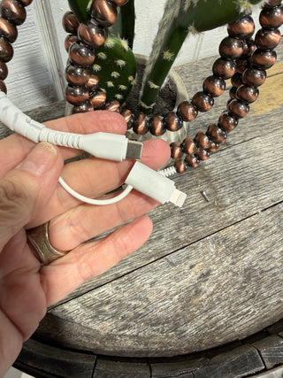Universal ends on Copper Beaded Universal Phone Charger | 4-in-1 USB-C & Lightning Multi Charging Cable | Western Boho Car Accessory