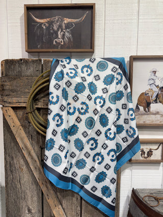 Squash Blossom Wild Rag | Turquoise Western Silk Scarf