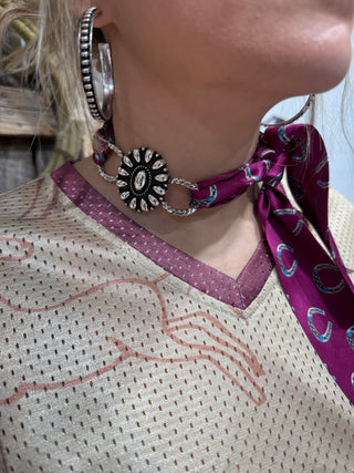 Western Squash Blossom Twilly Slide Charm | Silver Concho Scarf Charm for Wild Rags