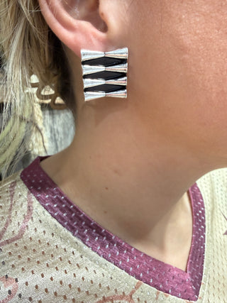Western Black & Silver Stud Earrings | Southwestern Geometric Cowgirl Earrings- Beth Dutton Style