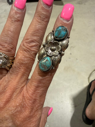 Nepal Turquoise Floral Statement Ring – Tibetan Silver Adjustable