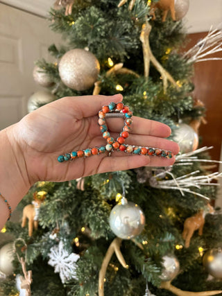 Orange Spiny & Turquoise Western Beaded Metal Hair Claw Clip – Southwestern Cowgirl Accessory
