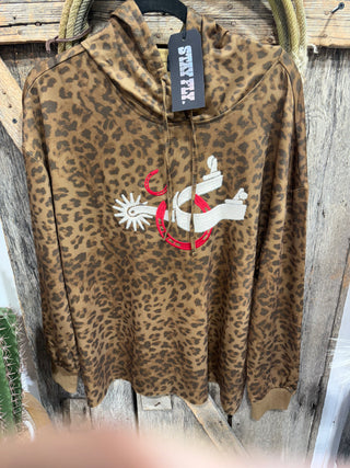 Leopard Cowgirl Spur Em Wild & Horseshoe Embroidered Hoodie – Western Graphic Hooded Top- 2 Fly Co.