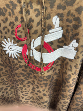 Leopard Cowgirl Spur Em Wild & Horseshoe Embroidered Hoodie – Western Graphic Hooded Top- 2 Fly Co.