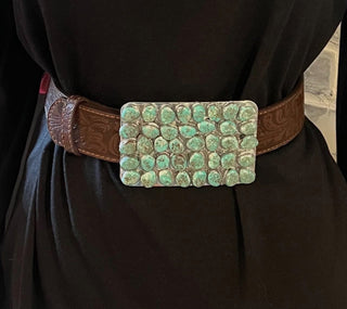 Turquoise/Pink Clay Belt Buckle