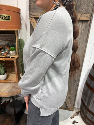 Zenana Icy Blue Pocket Crewneck Sweatshirt – Soft Cozy Everyday Pullover