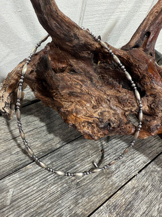 Classic Navajo-Style Torpedo Sterling Silver Bead Necklace – 18” Western Pearls