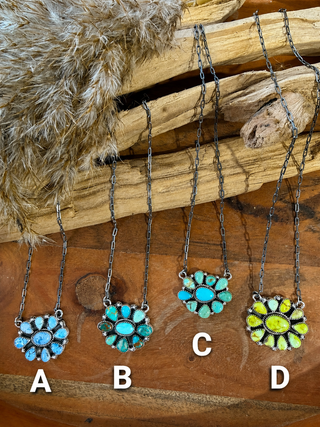 Sterling Silver Cluster Necklaces – Golden Hills, Palomino & Mixed Turquoise