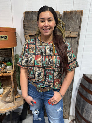 Sterling Kreek Vintage Rodeo Short Sleeve Collage Top