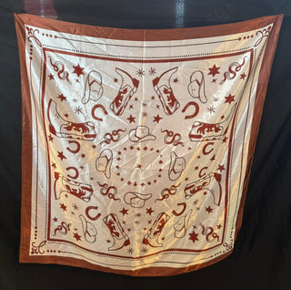 Rust & White Cowboy Western Print Wild Rag