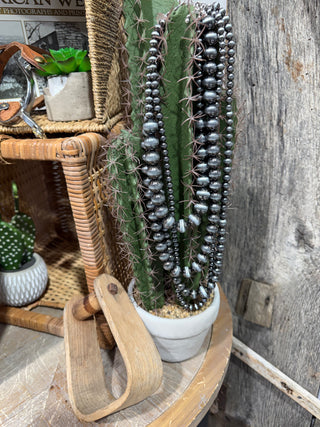 Gunmetal Faux Navajo Pearl Layered Necklace – 30” Long Western Silver Strand