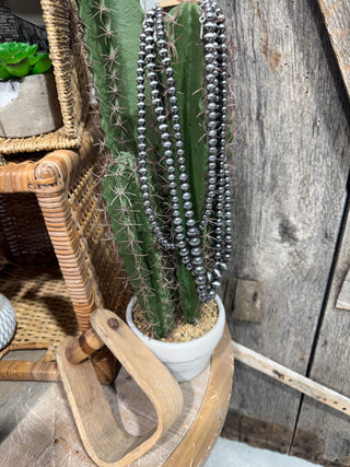 3-Strand Layered Faux Navajo Pearls Necklace – Western Silver Beads (Graduated Sizes)