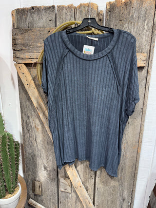 Zenana Black Ribbed T Shirt