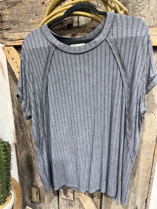 Charcoal Zenana Ribbed T Shirt
